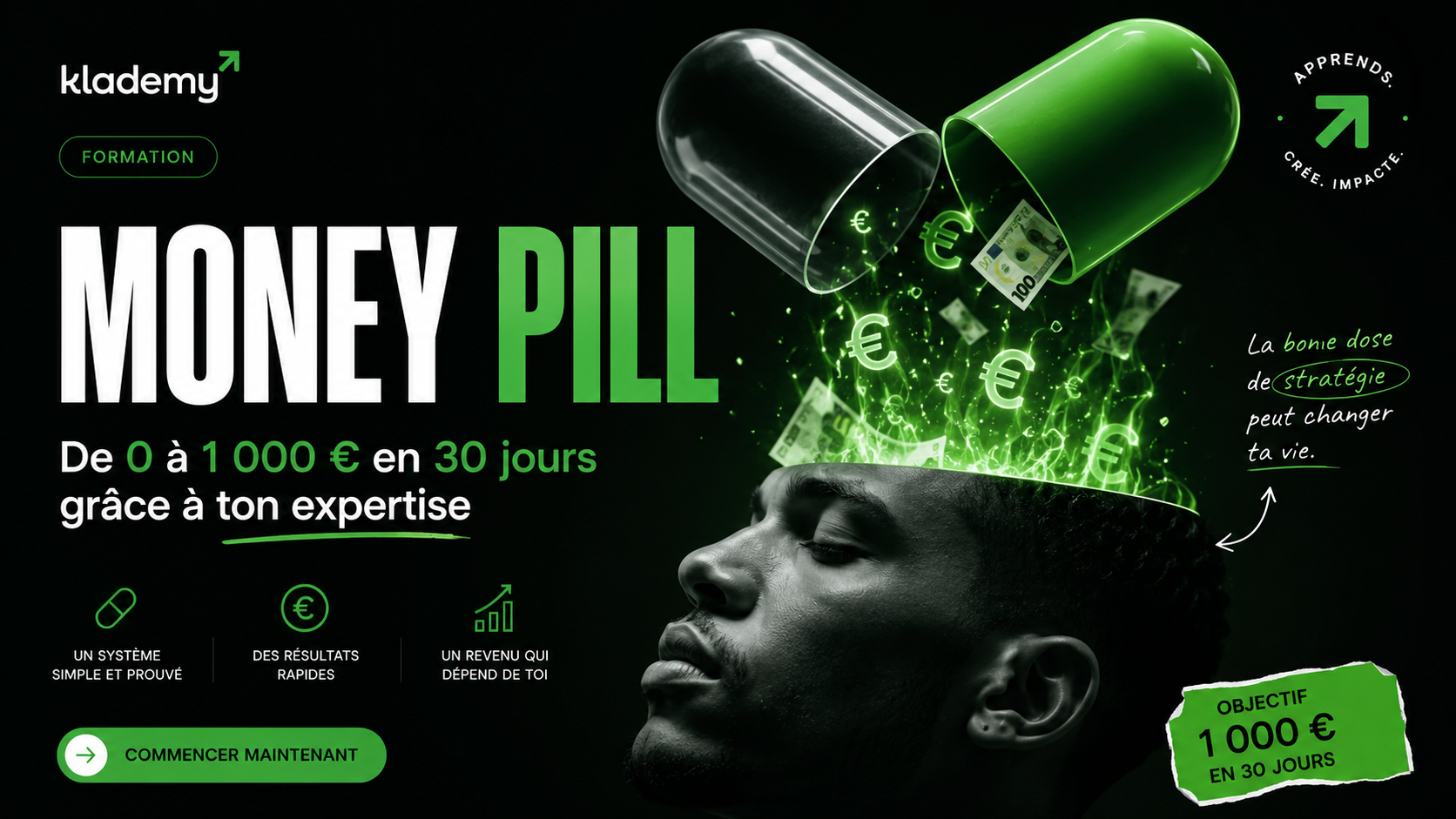 Money Pill — De 0 à 1 000 € en 30 jours grâce à ton expertise